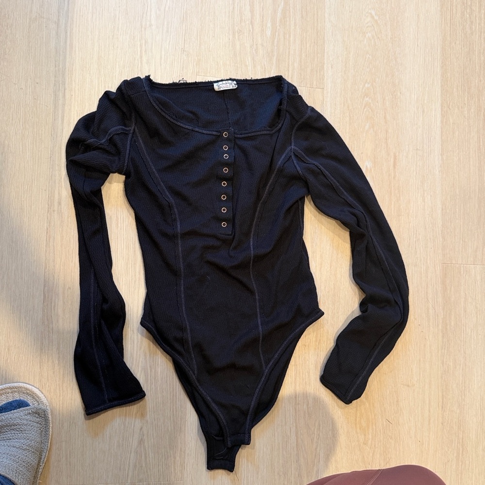 Free People Black Long Sleeve Bodysuit
